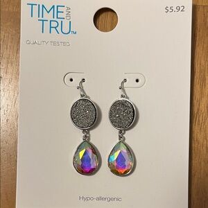 Time and Tru Glittering Silver and Iridescent Earrings